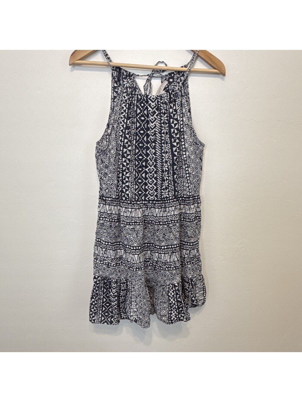 LOFT Geometric V-Neck Strappy Sleeveless Mini Dress, Women’s Size S Blue White